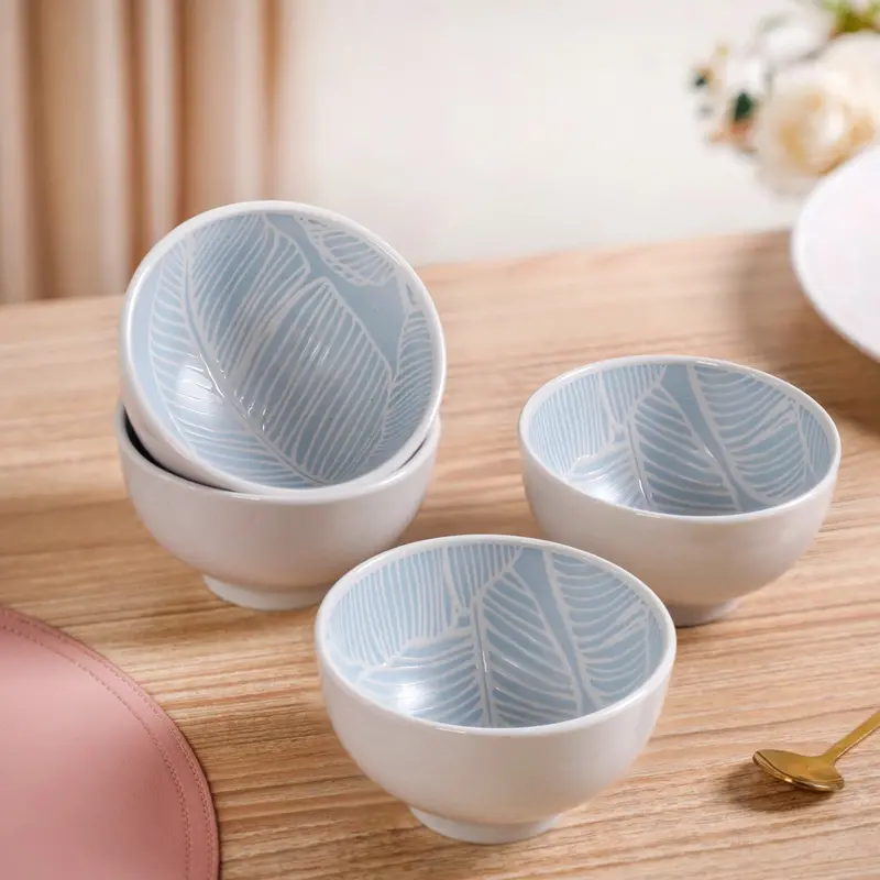 Tropica Baby Blue Tropical Print Snack Bowl Set – 4 Ceramic Bowls, 325Ml 1