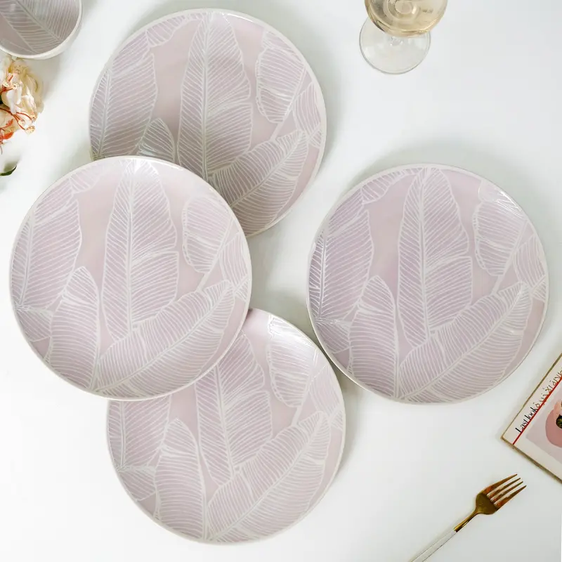 Tropica Light Mauve Banana Foliage Dinner Plates – Set Of 4, 10-Inch 1