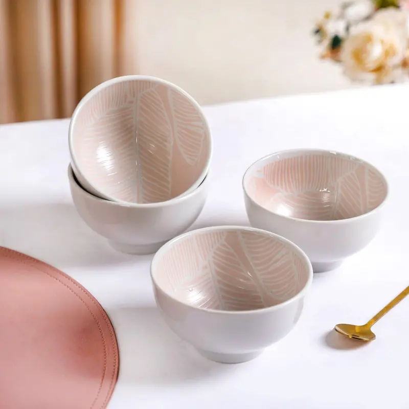 Tropica Pastel Pink Ceramic Snack Bowl Collection – 4-Piece Set, 325Ml Each 1