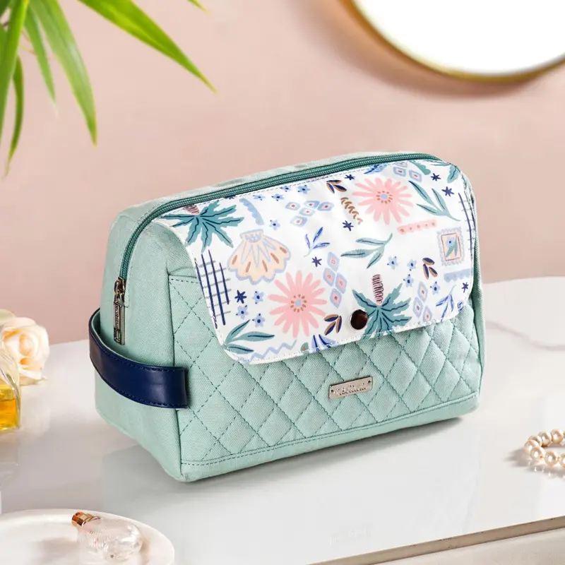 Tropical Mint Patterned Cosmetic Organizer Pouch 1