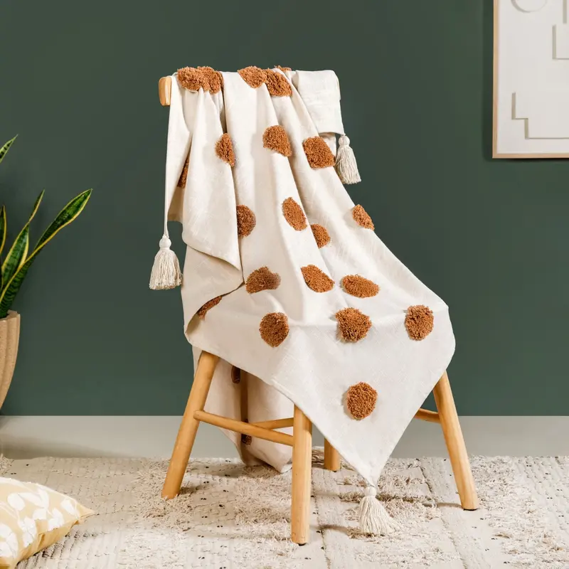 Tufted And Tasseled 100% Cotton Throw 1