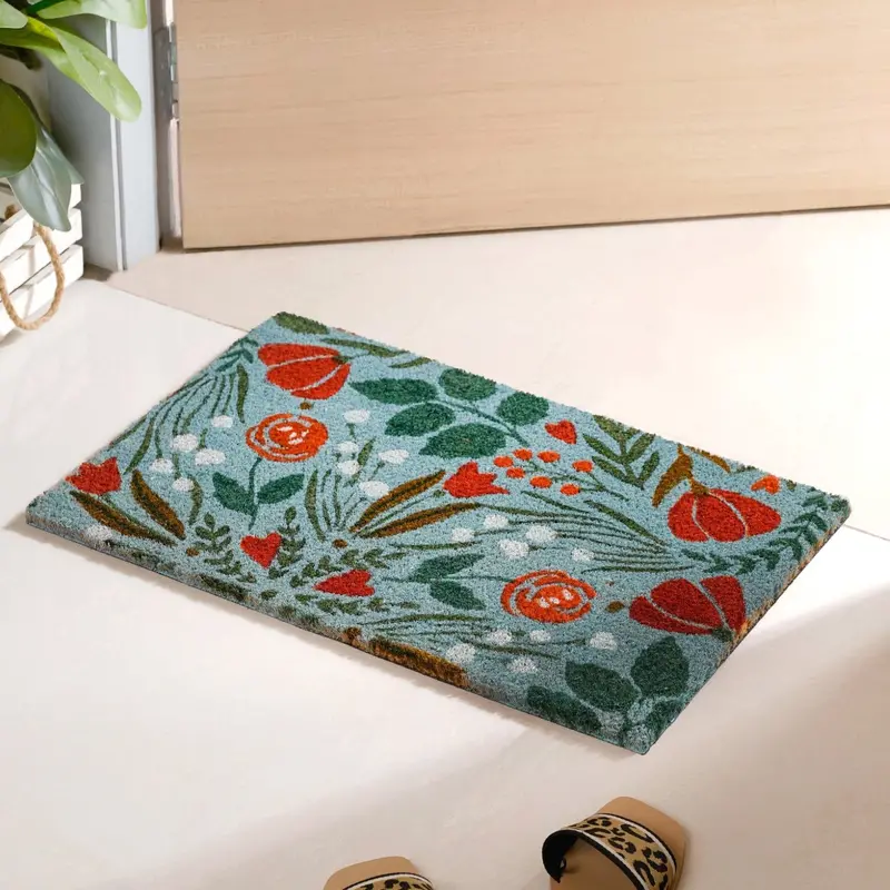 Tulips And Roses Coir Welcome Mat – 24" X 16" Decorative Entryway Rug 1