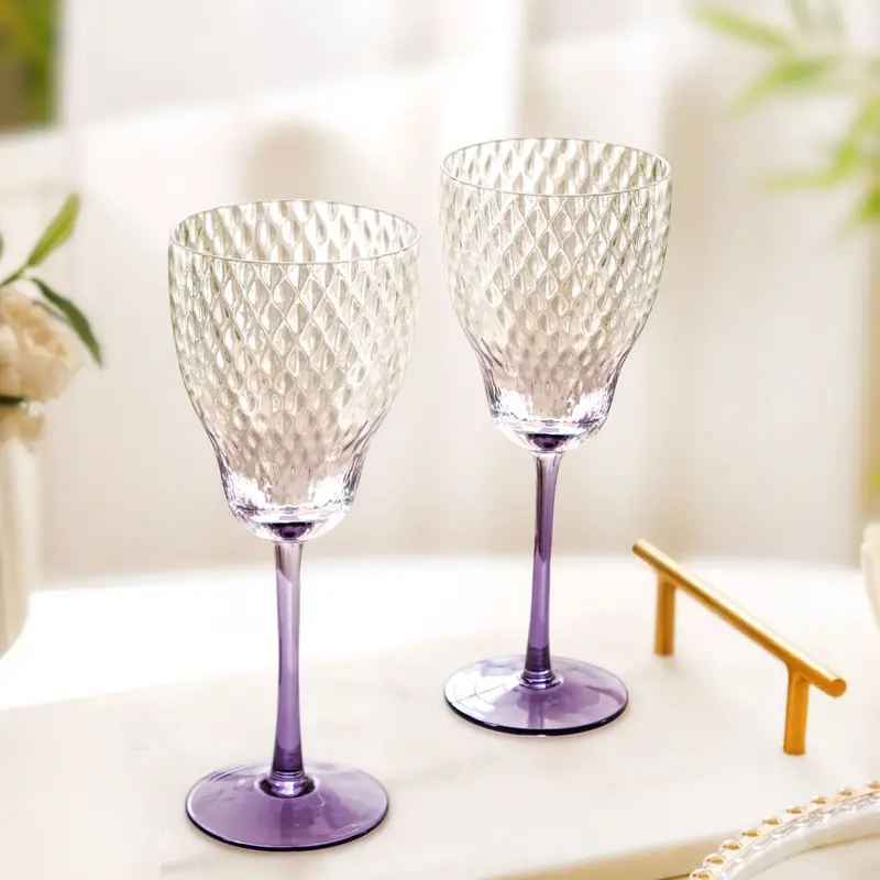 Twilight Embossed 360Ml Stemmed Wine Glasses – Set Of 2 1