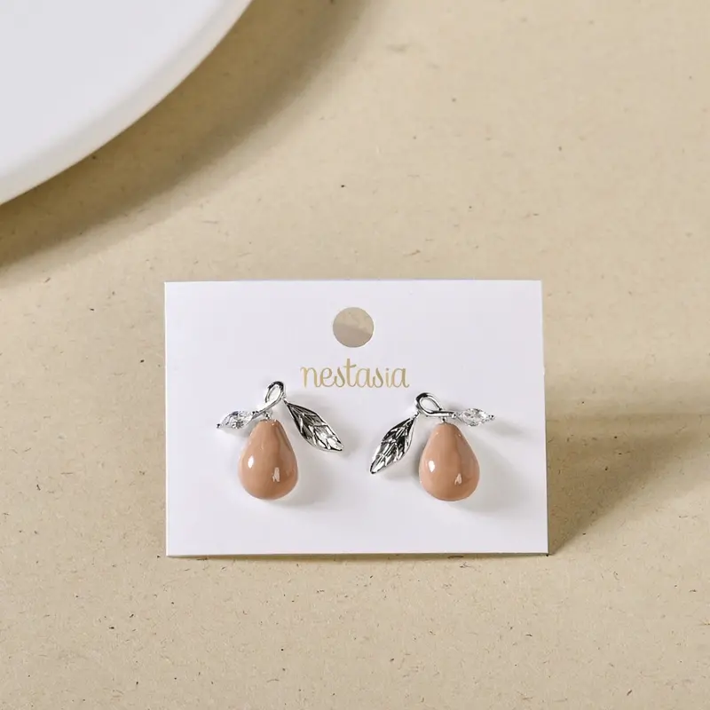 Twinleaf Beige Stud Earrings – Nature-Inspired Neutral Tone 1
