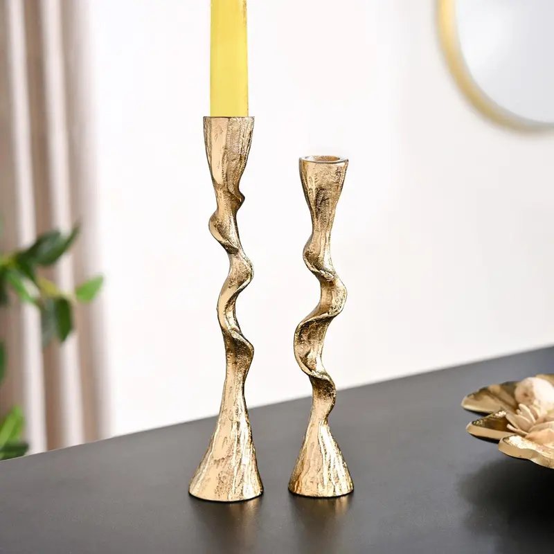 Twirl Design Gold Candle Holder Pair 1