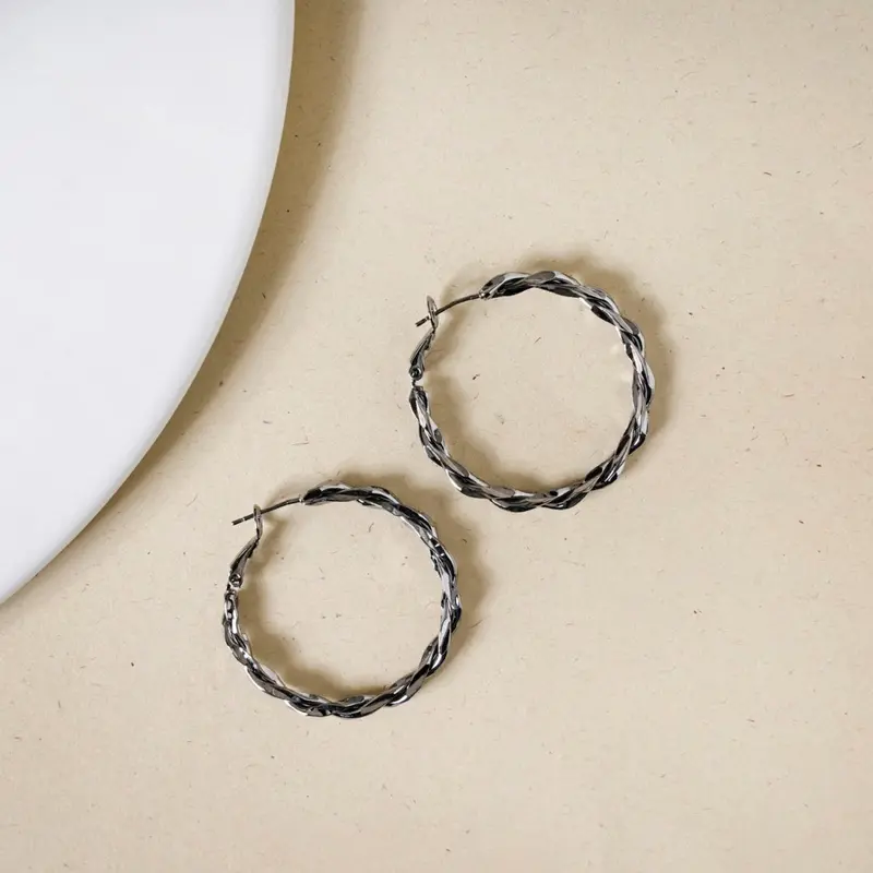 Twisted Multilayer Oxidized Silver Hoop Earrings 1
