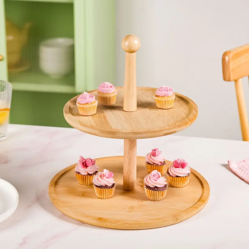 Two-Tier Bamboo Cupcake Display Stand For Parties And Desserts 1