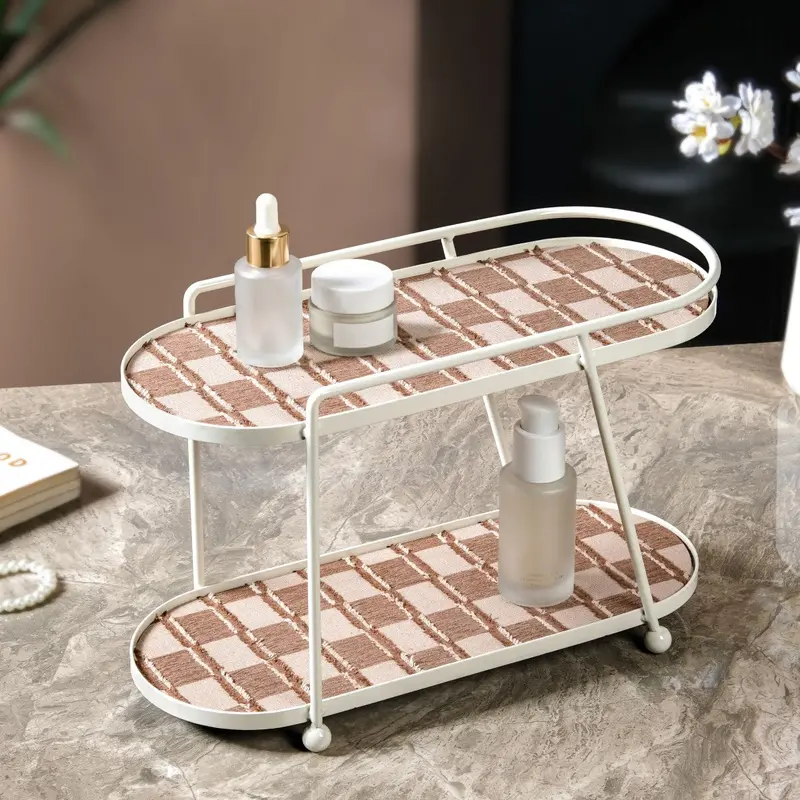 Two-Tier Vanity Organizer Tray – Modern White And Brown Finish 1