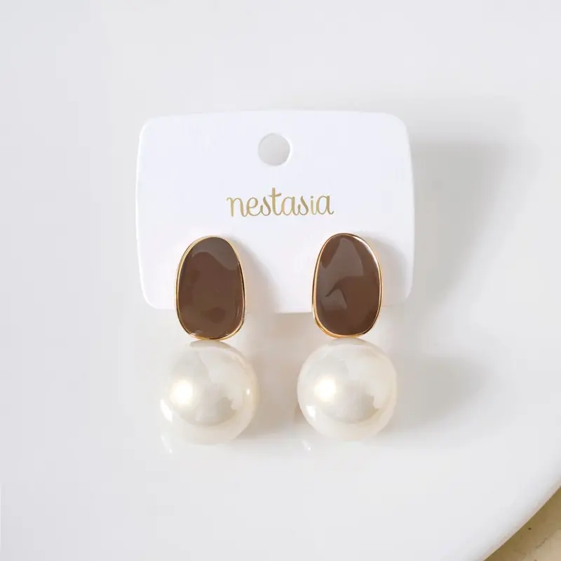 Two-Tone Brown And White Pearl Earrings 1