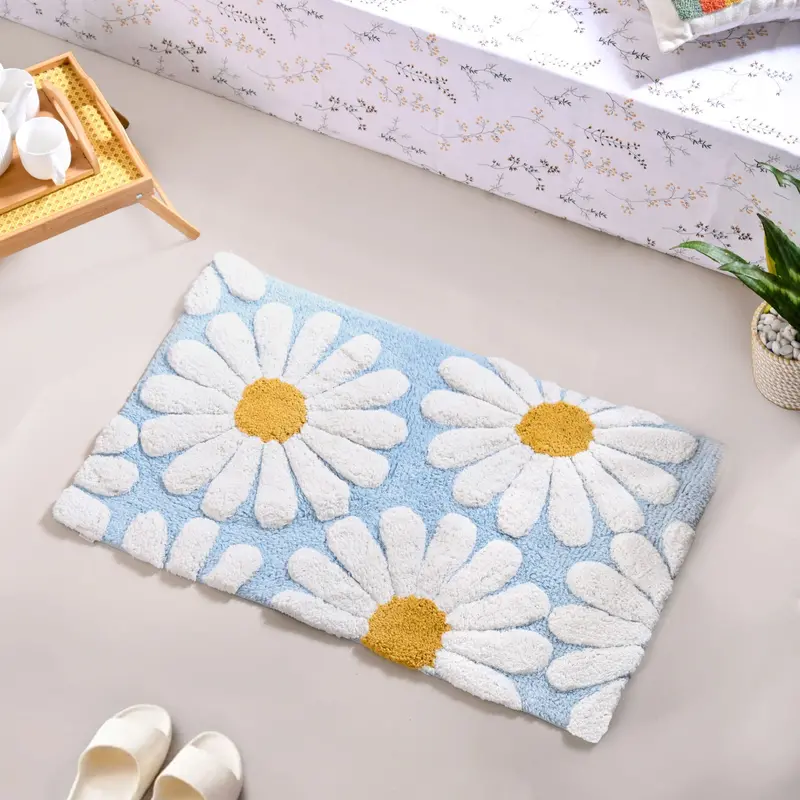 Ultra-Soft Blue Rose-Colored Tufted Cotton Non-Slip Mat – 85X52Cm 1