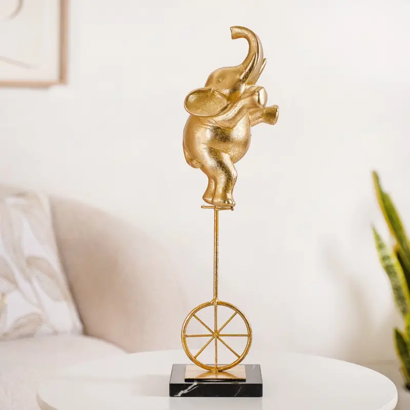 Unicycling Elephant Resin Desk Sculpture 1