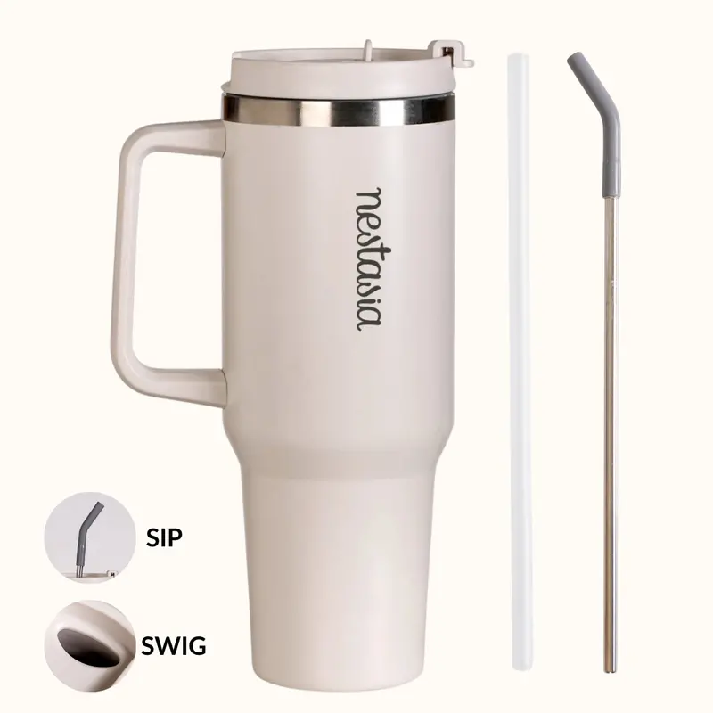 Vanilla Oatmilk Gripsip 40 Insulated Tumbler – 1200Ml Vacuum Bottle With Side Handle 1