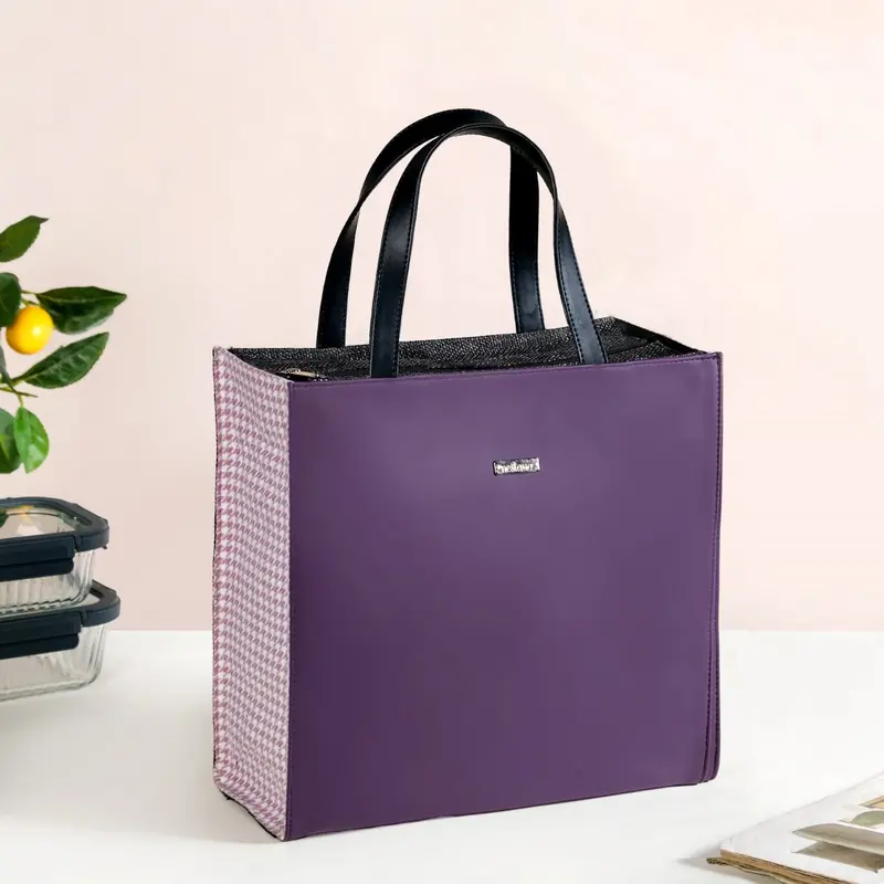 Vegan Leather Purple Lunch Tote Bag 1
