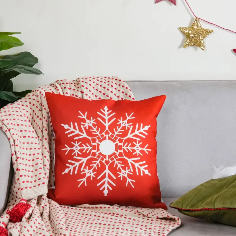 Velvet Christmas Cushion Cover Featuring Snowflake Motif – 16×16 Inches 1