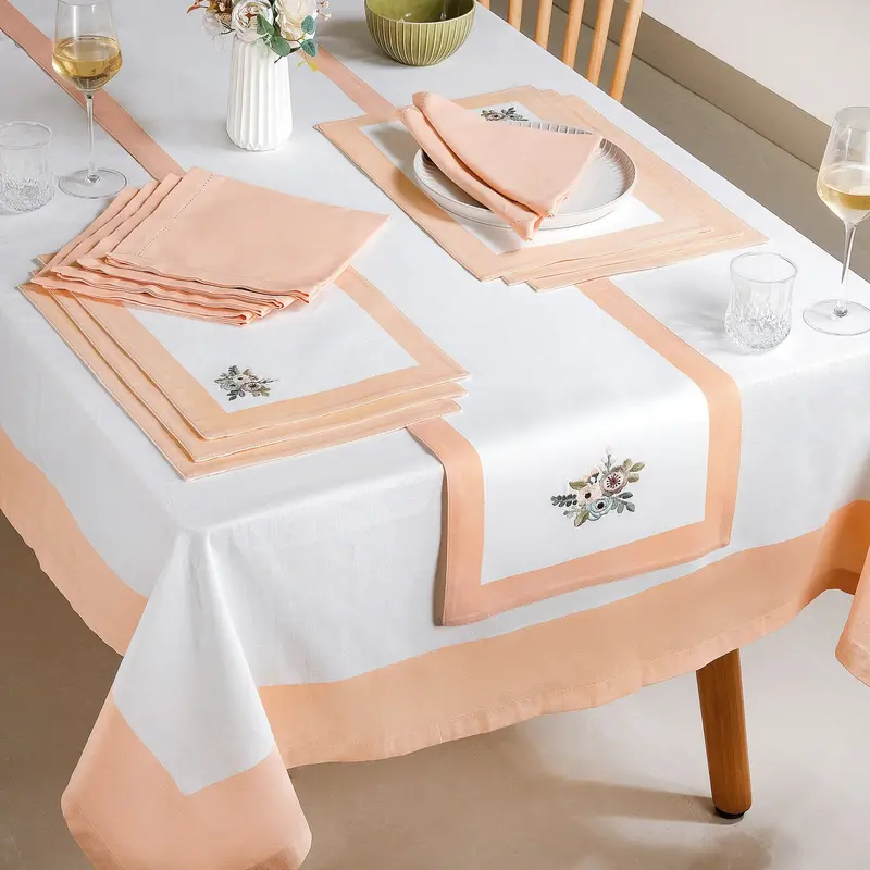 Ventosa Peach Full Table Linen Collection: Cloth, Runner, Placemats & Napkins 1