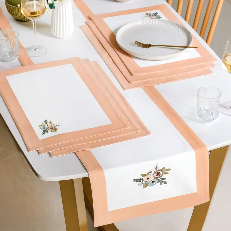 Ventosa Peach Pure Cotton Runner And Placemat Set (7-Piece) 1