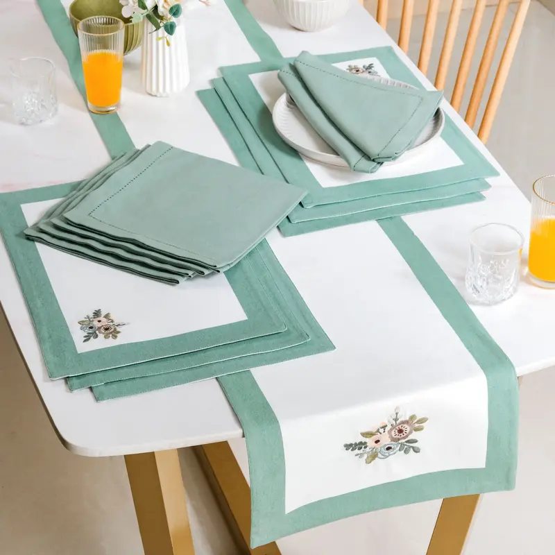 Ventosa Teal 13-Piece Table Linen Set: Runner, Placemats & Napkins 1