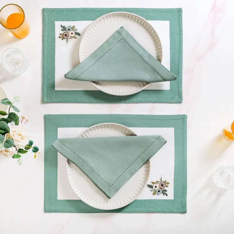 Ventosa Teal Cotton Placemat And Napkin Set (12-Piece) 1