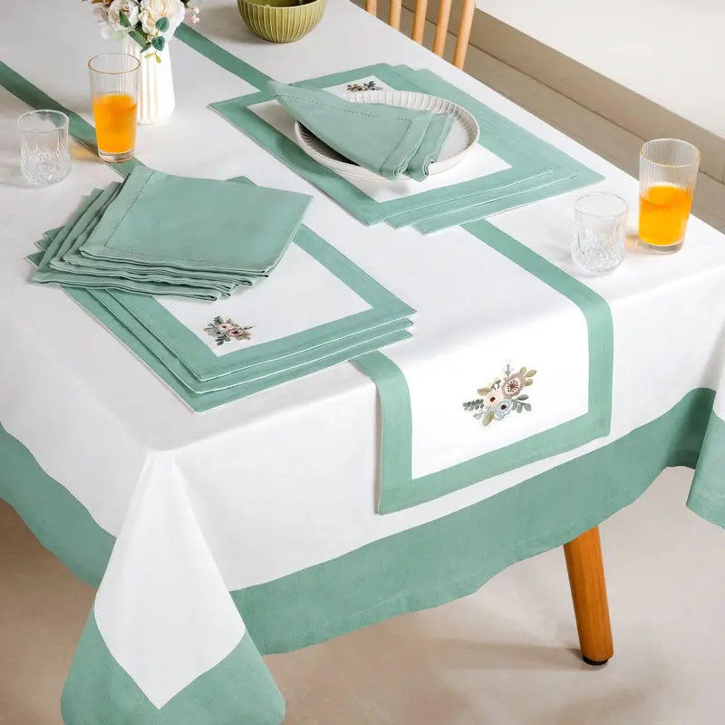 Ventosa Teal Full Table Linen Collection: Cloth, Runner, Placemats & Napkins 1