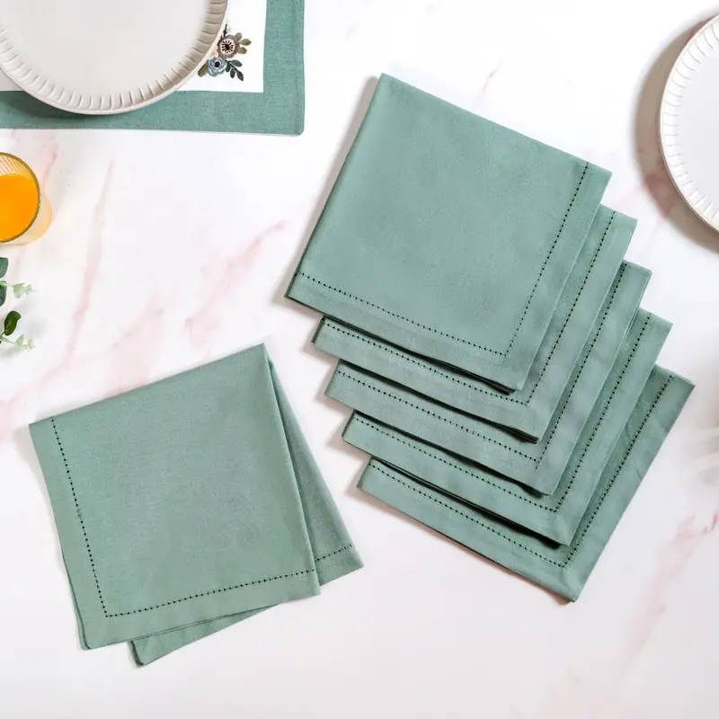 Ventosa Teal Premium Hemstitched Cotton Dinner Napkins (6-Piece) 1