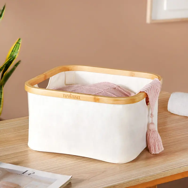 Versatile Off-White Fabric Storage Box – Soft-Close Design 1