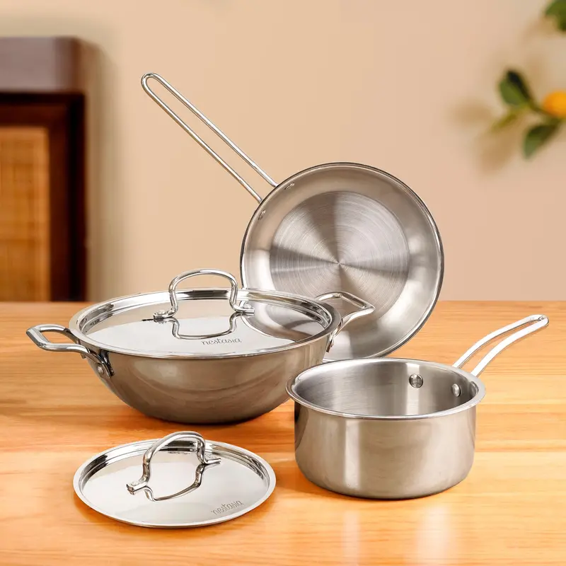 Versatile Triply Stainless Steel Set – Kadai, Frying Pan & Saucepan Combo 1