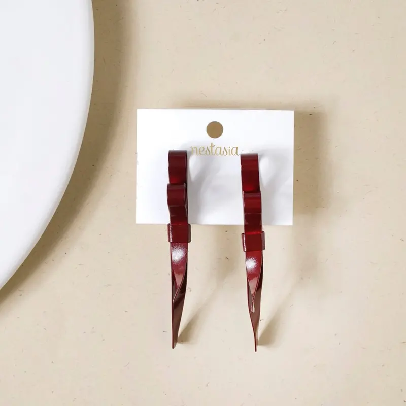 Vertical Metallic Bow Drop Earrings 1
