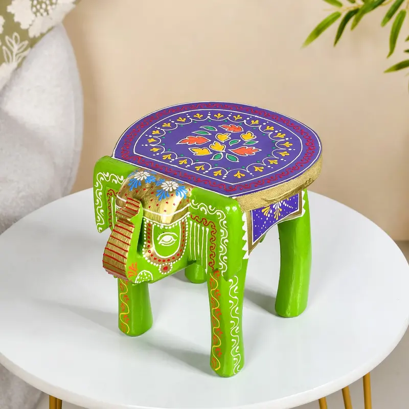 Vibrant Handcrafted Banjara Elephant Riser – Colorful Wood Accent 1