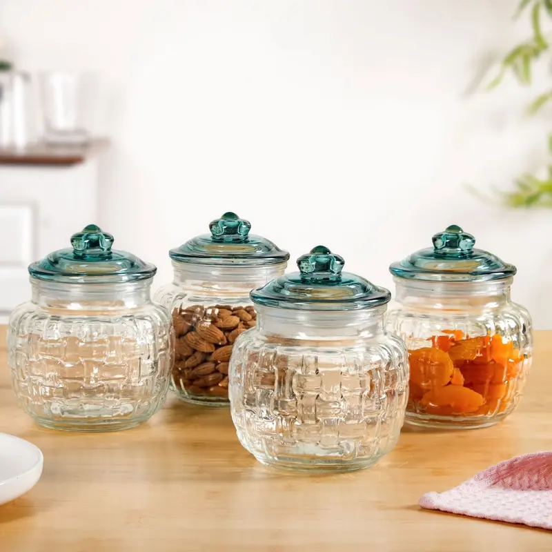 Vintage-Inspired Basket-Weave Glass Jars – Set Of 4, 750Ml 1