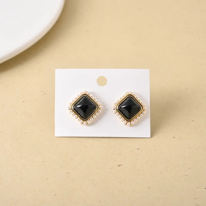 Vintage Onyx And Pearl Stud Earrings 1