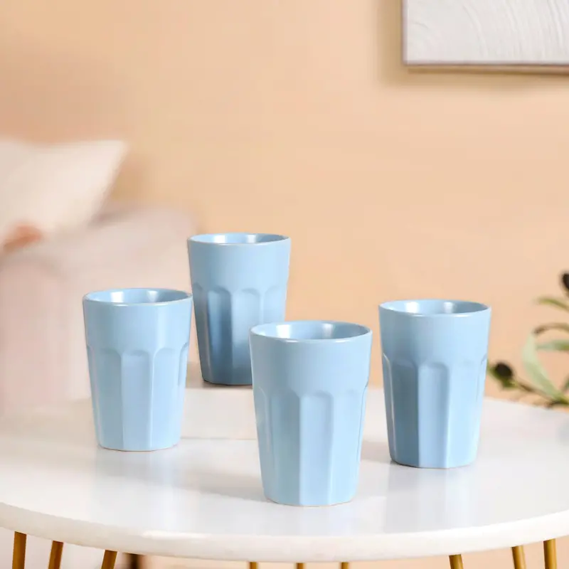 Vintage-Style Fluted Small Tumblers – Baby Blue Set Of Four (200Ml) 1