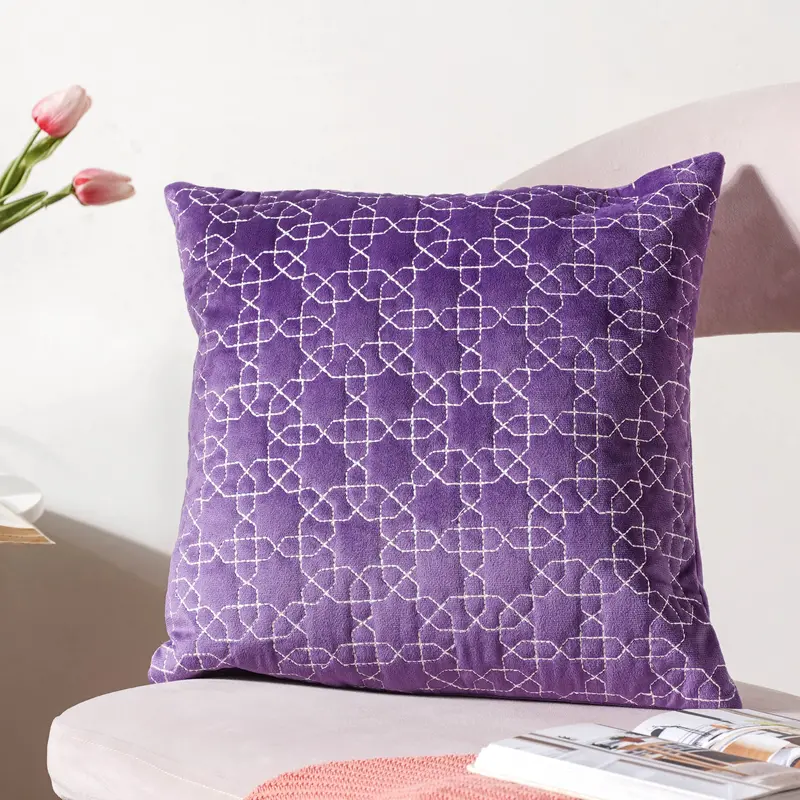 Violet Quilted Velvet Throw Pillow Cover – 16" Square 1
