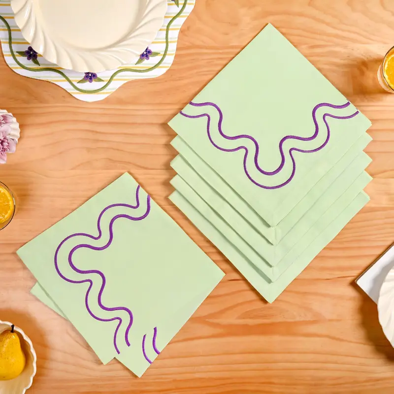 Violet Wave Embroidered Table Napkins – Six-Piece Cotton Set 1