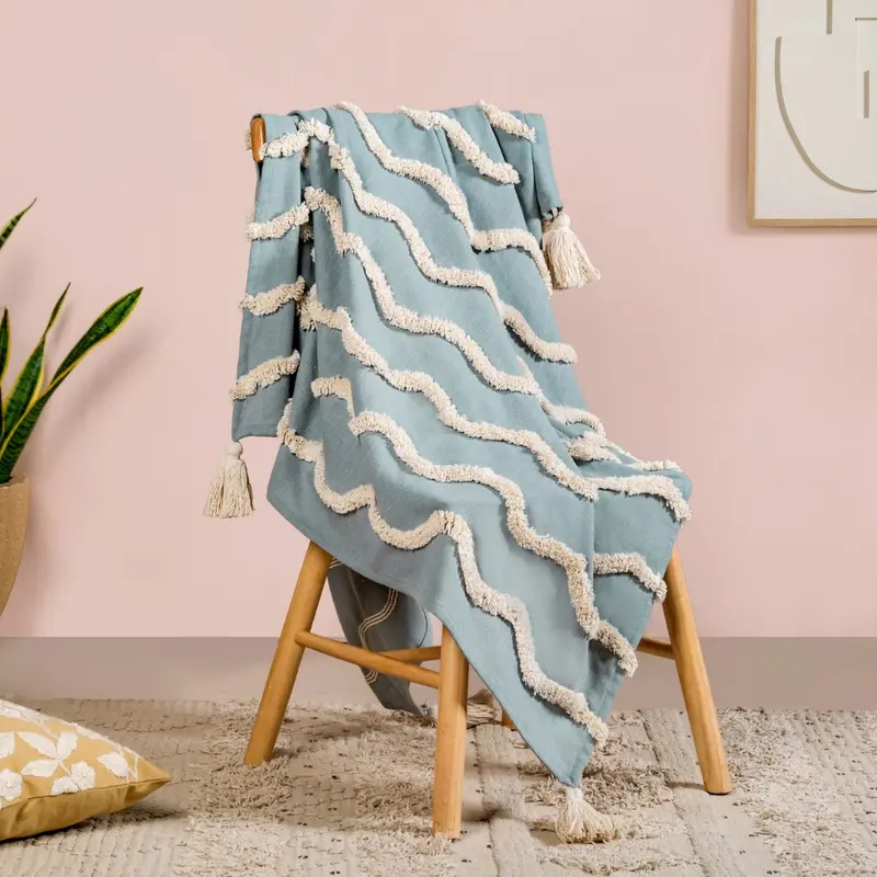 Wave-And-Weave Textured Cotton Throw 1