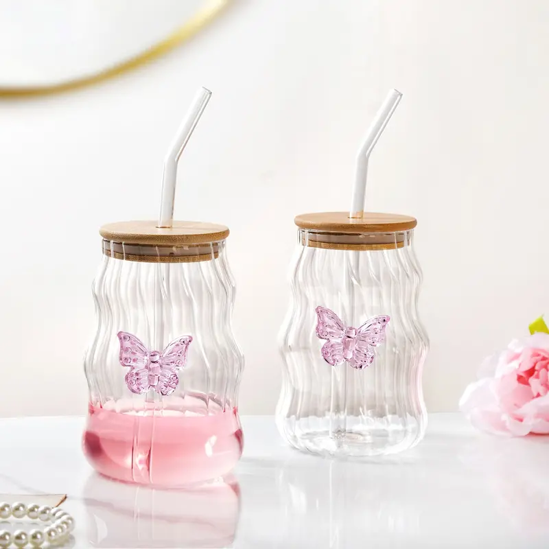Wavy Butterfly Design 500Ml Tumbler Set With Reusable Straws (2-Pack) 1