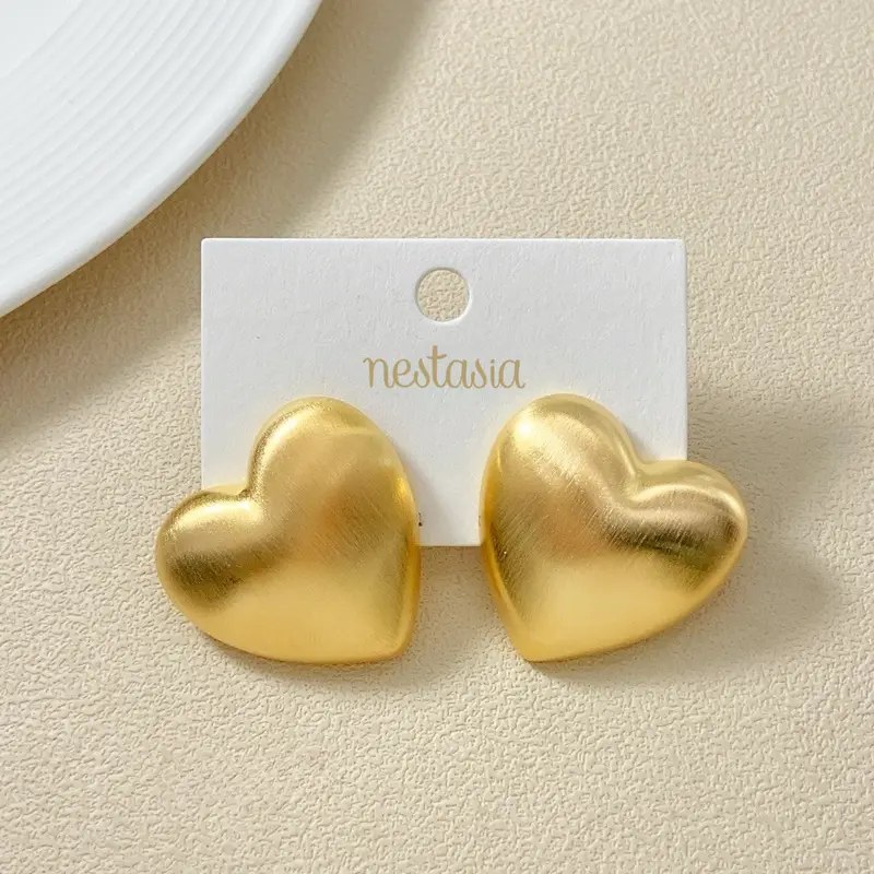 Whisper Of The Heart Gold Stud Earrings – Delicate Heart-Shaped Minimalist Jewelry 1