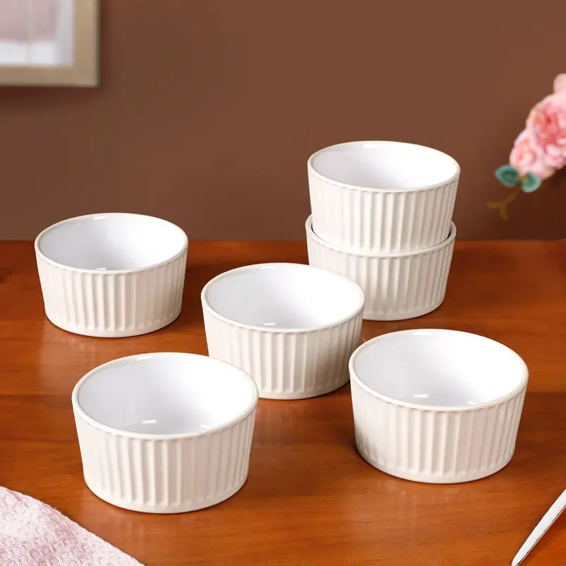 White Cresta Ceramic Snack Bowl Set – 6 Pcs, 400Ml 1