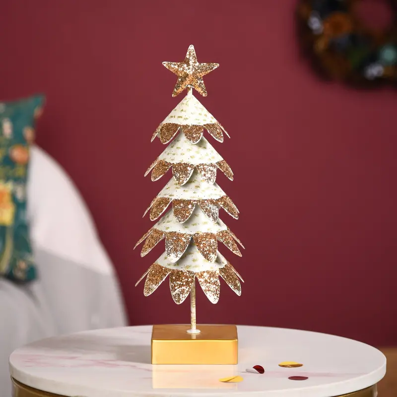 White Glittered Christmas Tree Ornamental Display Piece 1