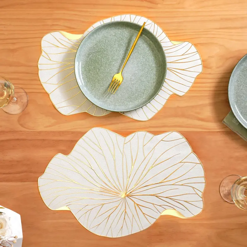 White-Gold Lotus Leaf Table Mat Set – Six Serene Dinner Mats 1