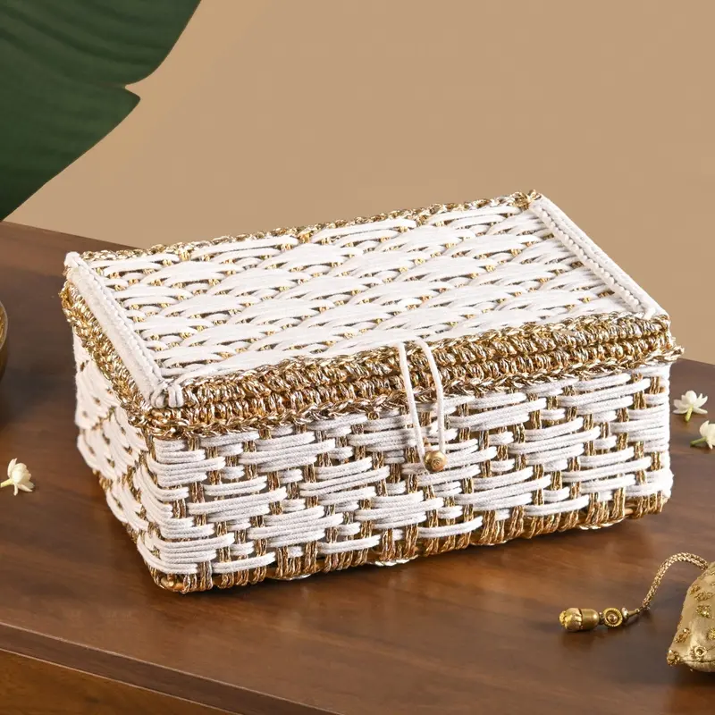 White Handwoven Gift Basket – Minimalist Natural-Fiber Hamper For Thoughtful Presents 1