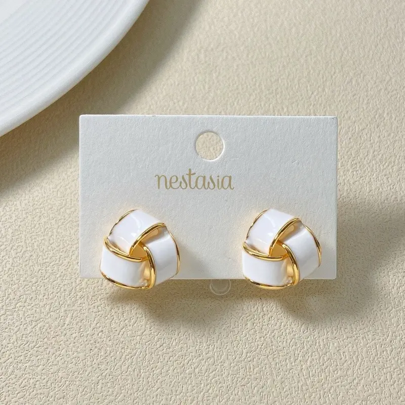 White Knotted Stud Earrings 1