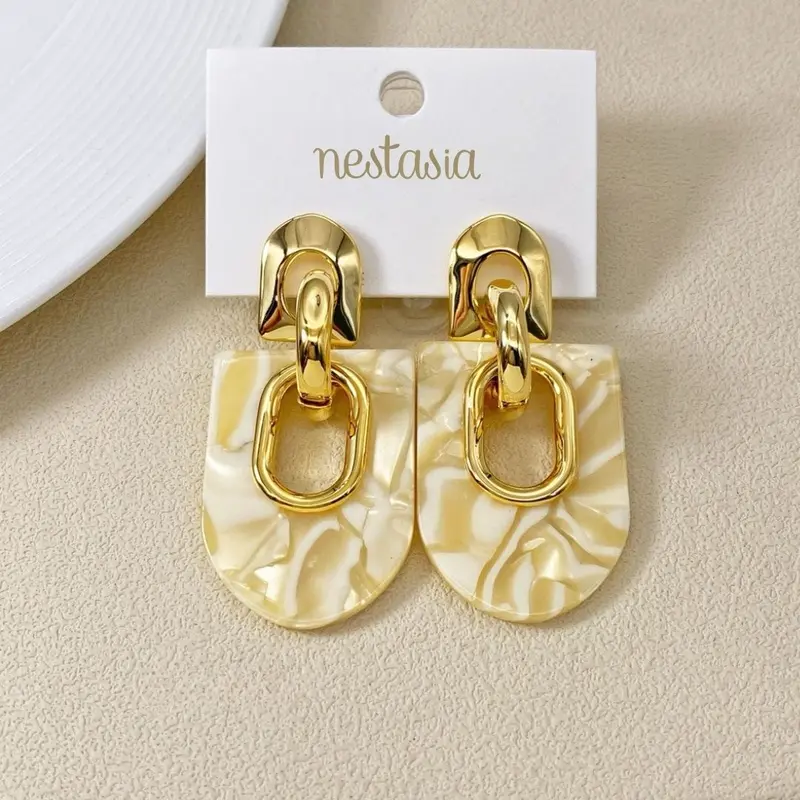 White Marbled Arch Dangle Earrings 1
