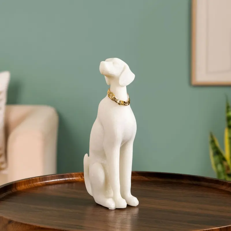White Sitting Dog Ceramic Statue – Luxe Home Decor Piece 1