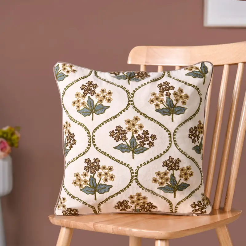 White Soft Florals Embroidered Cushion Cover – 40X40Cm Elegant Pillow Case 1