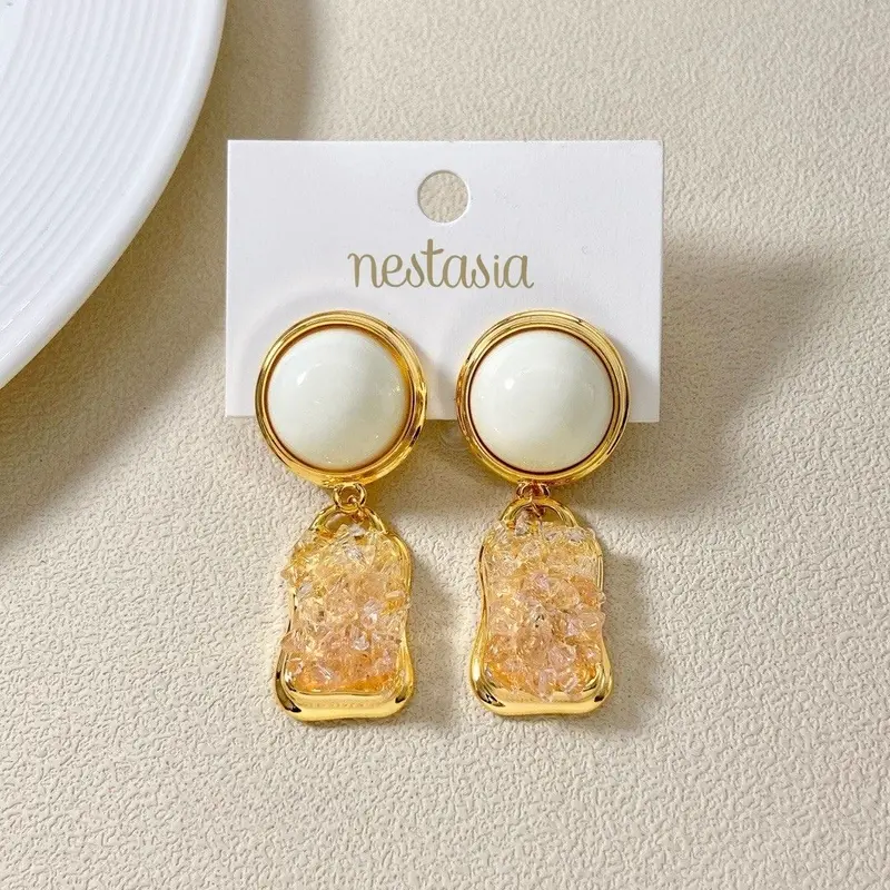 White Stone Drift Dangle Earrings 1