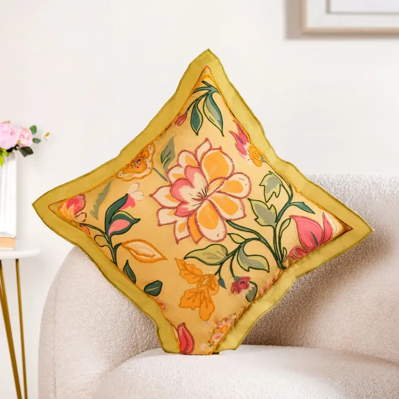 Wild Petals Nature-Themed Embroidered Cushion Cover – 40×40Cm 1
