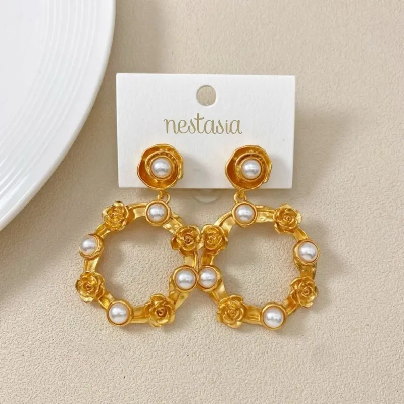 Wild Rose And Pearl Accent Earrings 1
