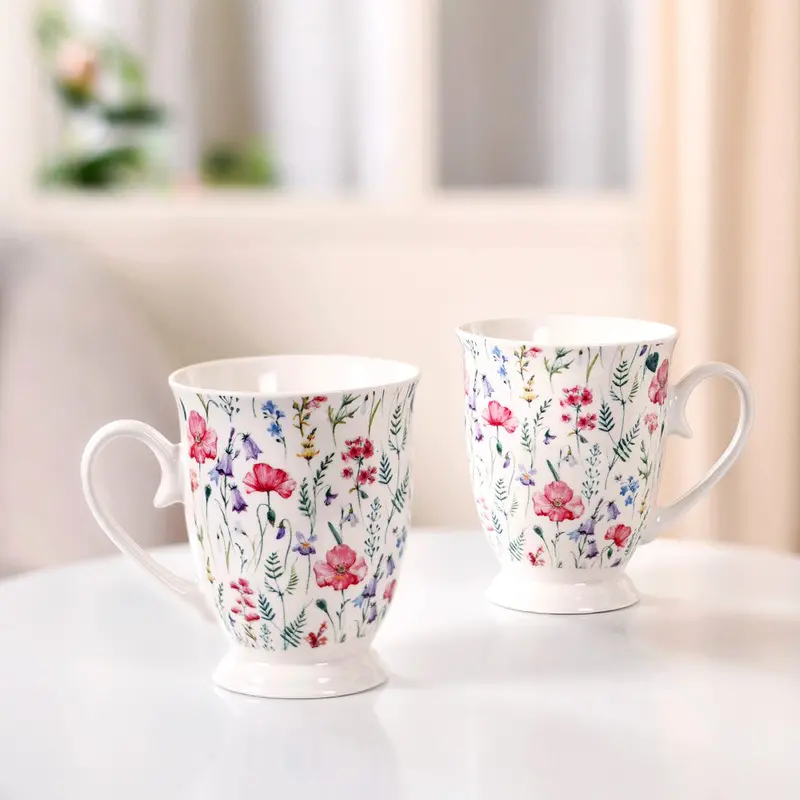 Wildflower Whispers Pink Ceramic Mugs – Set Of Two, 400Ml 1