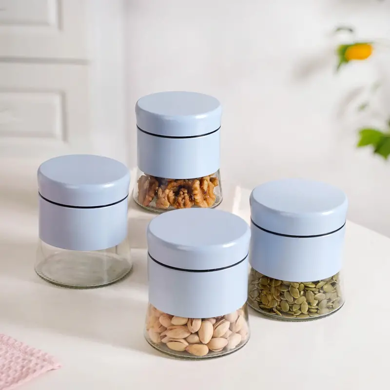 Winnie Blue Glass Pantry Jar Set – 4 X 600Ml With Metallic Sealing Lids 1