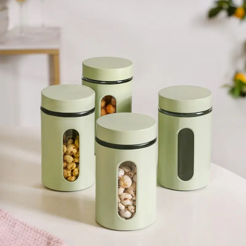 Winnie Green Glass Storage Jars With Front-View Windows – 4 X 1000Ml 1